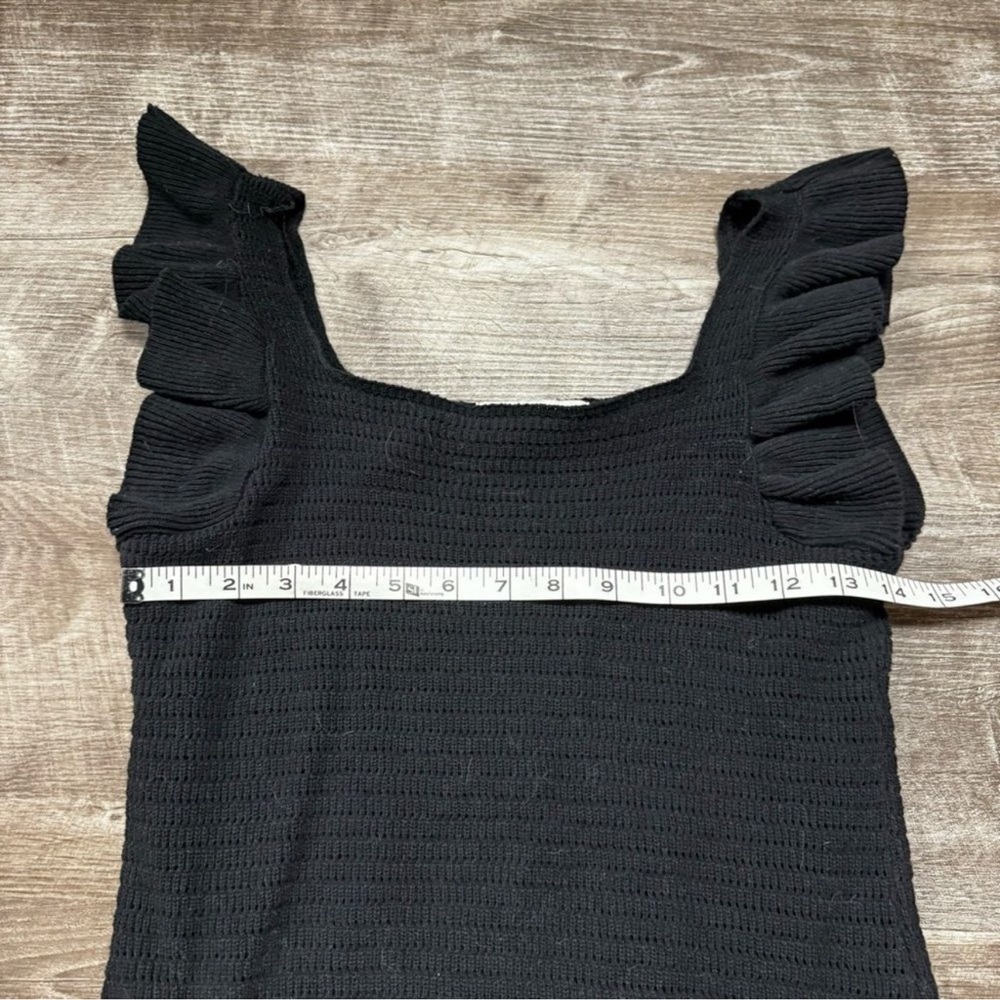 Anthropologie Black Knit Crochet Ruffle Sleeve Mini Dress - Picture 5 of 8